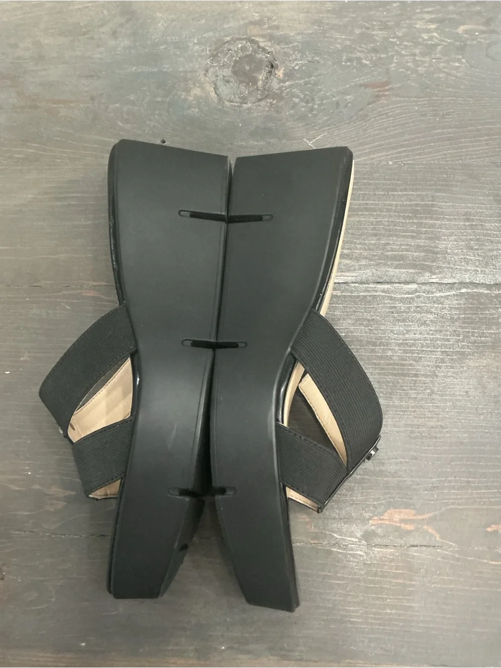 Calvin Klein Ying Black Stretchy Strap Platform Wedge Sandals Size 8.5